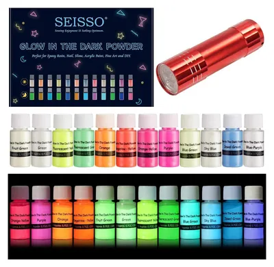 Leuchtpulver-Set, 12 Farben à 20 g, Glow-in-the-Dark, für Epoxidharz & Acryl