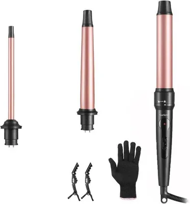 Productafbeelding van 3-in-1 Krultang Set voor Grote en Kleine Krullen, Keramische Toermalijncoating, Professionele Krultang met 3 Opzetstukken (9/19-25/32 mm), Pe