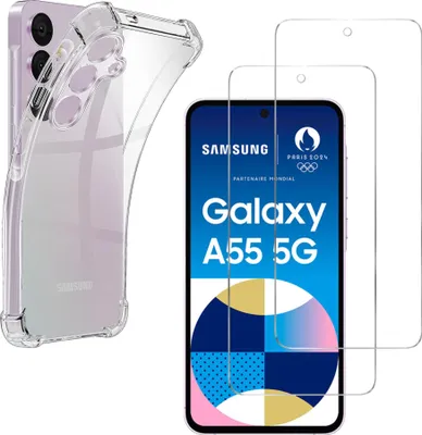 Immagine prodotto di Custodia antiurto per Samsung Galaxy A55 5G e 2 protezioni per lo schermo in vetro temperato Phonillico