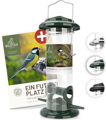 Produktbild von wildtier liebe Körner Futtersäule, Vogelfutterspender 23,5cm, Grün - aus rostfreiem Metall I Vogel-Futterstation, Vogelfutter-Säule, Wildvögel Futtersilo I Ganzjährige Vogelfütterung