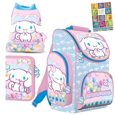 Produktbild von Schulranzen für Jungen und Mädchen, 4er-Set - Schul-Rucksack für Kinder mit Federmäppchen - Schuhbeutel und Hausaufgabenheft- Cinnamoroll Motiv