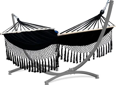 Produktbild von Potenza Outdoor Hängematte mit Gestell für 2 Personen I Stabhängematte XXL 220x160, 200kg I Grau Hängemattengestell 220kg Wetterfest