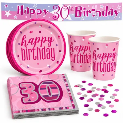 Produktbild von 30. Geburtstag Partyset "Pink Schimmer" Einweggeschirr
