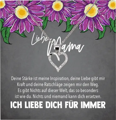 Produktbild von 22Feels Echt Silber Halskette - Mama Geschenk Mutter Frauen Schmuck Set Muttertag Geburtstag Weihnachten - Herz Anhänger, Karte