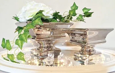 Zdjęcie produktu dla Ceramiczna misa dekoracyjna Misy dekoracyjne Srebrne misy do dekoracji stołu Misa ceramiczna (kwadratowa / srebrna / zestaw 2)