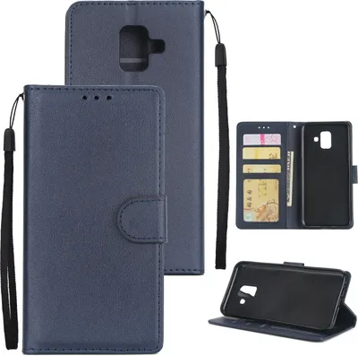 Produktbild von Für Samsung J6 plus Flip-Typ Leder Schutzhülle mit 3 Kartenposition Schnalle Design Abdeckung blau