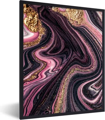 Produktbild von MuchoWow® Gerahmtes Poster Marmoroptik - Rosa - Lila - Gold - Luxus - Marmor 60x80 cm - Poster mit Schwarzem Bilderrahmen Wandposter Rahmen Foto Bilder - Premium - Wanddeko Wohnzimmer