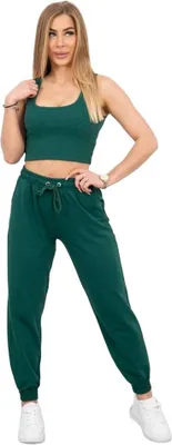 Produktbild von Grünes geripptes Damen-Bekleidungsset aus Baumwoll-Mix mit Trägern, Einheitsgröße