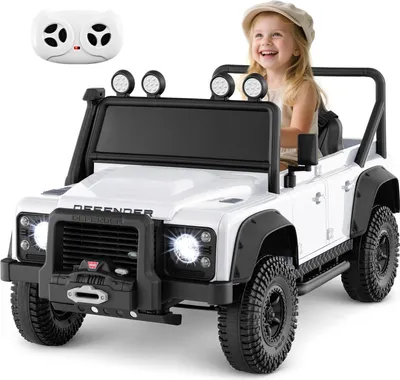 Produktbild von GOPLUS 12V Kinder Elektroauto, Land Rover Defender Kinderauto mit Musik, LED Licht & Hupe, Kinderfahrzeug Electro für Kinder von 3-8 Jahren (Weiß)