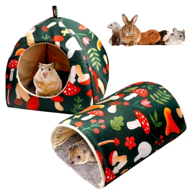 Produktbild von Meerschweinchen Haus- und Tunnelset, Waschbares Weiches Bett, Kuschelhöhle für Kaninchen, Hamster und Kleintiere, Käfigzubehör