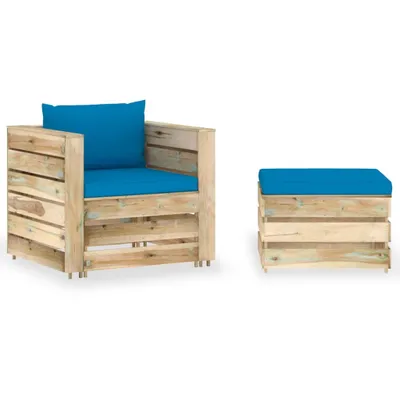 Produktbild von 2-tlg. Garten-Lounge-Set mit Kissen Grün Imprägniertes Holz
