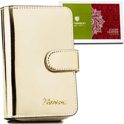 Image de Peterson | Petit porte-monnaie élégant, en or, en cuir naturel, 9.5x13 cm