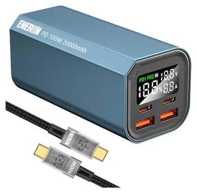 Image de Batterie externe 20 000 mAh Chargeur rapide 100 W 2x USB-C / 2x USB-A Batterie externe portable