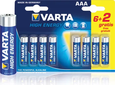 Produktbild von Varta Batterie Alkaline AAA/LR03 1,5 V High Energy 6+2er Blister VARTA-4903SO