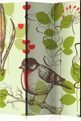 Produktbild von 3-teiliger Doppelseitiger Vlies Paravent - Bird and lilies vintage pattern 135x172 cm Für Kinder g-C-0180-z-b