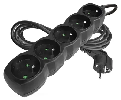 Prodlužovací kabel 3 m / 5 zásuvek / černý / PVC / 1 mm2