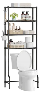 Immagine prodotto di Portaoggetti da bagno in metallo – Organizzatore per il bagno – Nero – Salvaspazio – 30 x 63 x 176 cm