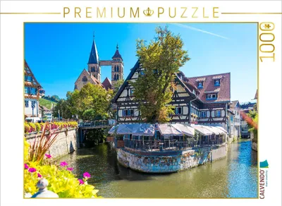 Produktbild von CALVENDO Puzzle Stadtkirche St. Dionys mit dem Roßneckarkanal | 1000 Teile Lege-Größe 64x48cm Foto-Puzzle für glückliche Stunden