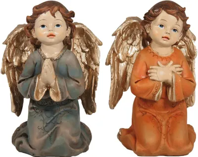 Produktbild von 2x FADEDA Engel kniend / Höhe:14 cm / handbemalt / detailgetreue Krippen Figuren - Weihnachten Tisch Dekoration Krippe Zubehör