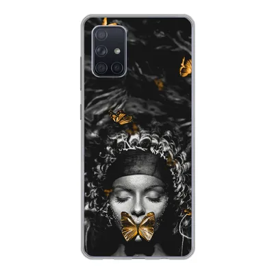 Produktbild von MuchoWow® Handyhülle Schutzhülle Hülle für Samsung Galaxy A51 Frau - Schmetterlinge - Schwarz - Weiß Silikon Softcase Handy Hülle - Schutzabdeckung