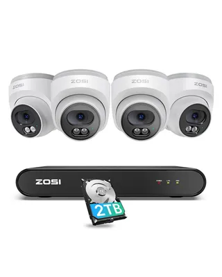 Produktbild von ZOSI 2,5K PoE Überwachungskamera Aussen Set, 8CH 5MP NVR mit 2TB HDD, 4X 4MP PoE Dome Kamera Überwachung Set mit Audio, Personenerkennung, 100ft Nacht