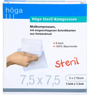 Image de Compresses Höga-Steril Compresses de gaze 8 plis stériles 7,5 x 7,5 cm, 10 pces Compresses