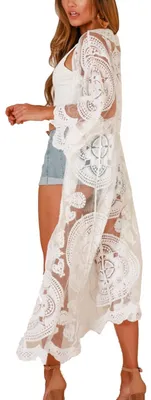 Immagine prodotto di Solidchoice - Kimono lungo in pizzo per donna, ideale come copricostume da spiaggia