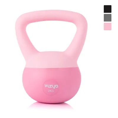 A pink kettlebell on a white background.