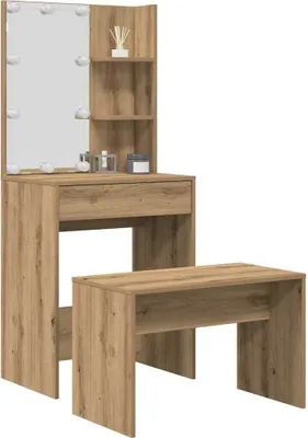 Immagine prodotto di vidaXL Set di tavolini da toilette con luci LED Materiale artigianale a base di legno di quercia