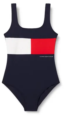 Productafbeelding van Tommy Hilfiger meisjes badpak, eendelig, met logo, blauw (donkerblauw)