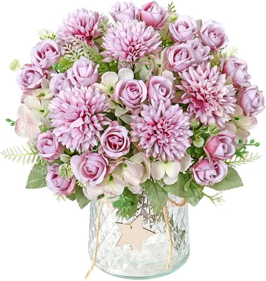 Image de Fleurs artificielles, lot de 4, hortensias et roses, 30 cm, idéales pour les mariages, les fêtes et la décoration de table