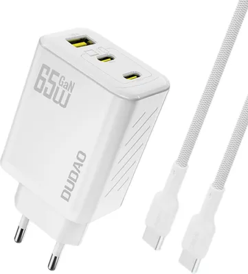 Image de DUDAO Dudao A29CEU Adapter 65Watt 2xUSB-C 1xUSB-A (1m USB-C to USB-C cable included) Hvid