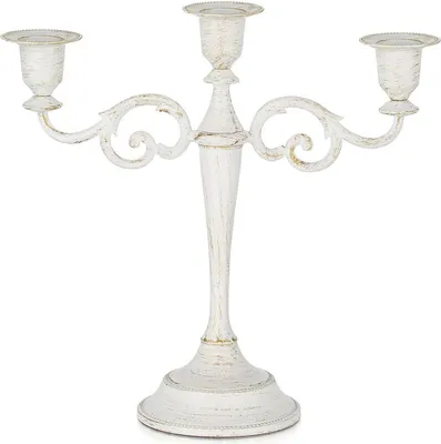 Image de Vintage Blanc Bougeoir à 3 branches pour bougies cylindriques et coniques