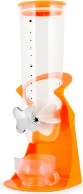 Immagine prodotto di Distributore di muesli Twister in polistirolo trasparente e arancione con piedini antiscivolo, 15x16x41 cm di altezza.