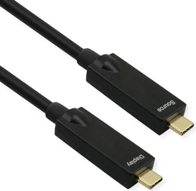 Produktbild von ROLINE USB 3.2 Gen 2 Kabel, AOC, C-C, ST/ST, 10Gbit/s, 4K60Hz, PD (Power Delivery) 60W, schwarz, 15 m
