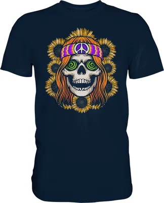 Produktbild von Hippie Totenkopf Sonnenblumen T-Shirt Gärtner Geschenk Garten – Navy / M