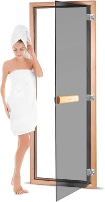 Productafbeelding van Hoogwaardige saunadeur met frame, complete set, 70 x 190 cm, antraciet | Robuuste constructie, inclusief houten handgreep