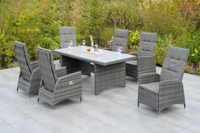 Merxx Gartenmöbelset "Bologna" mit Tisch 195 x 93 cm, inkl. Kissen - Aluminiumgestell mit Kunststoffgeflecht Grau
