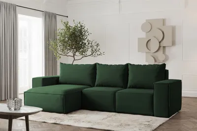 Produktbild von Ecksofa Designersofa ESTELLE in Stoff Opera Velvet Dunkelgrün Ottomane Links