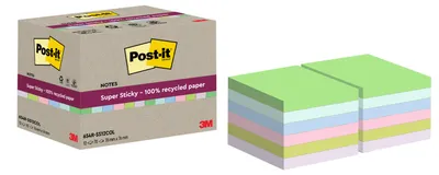 Produktbild von Post-it® Super Sticky Recycling Haftnotizen Bunte Farben 76x76mm 12 Blöcke