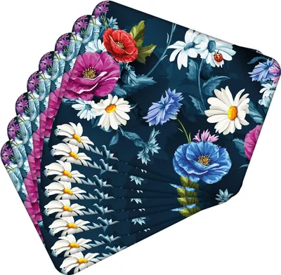 Produktbild von Tischset Satz mit 8 Stück 40x30 cm Flowers 8 Tischuntersetzer Abwaschbar - Hitzebeständige Korkrückseite hält Temperaturen von 100°C stand
