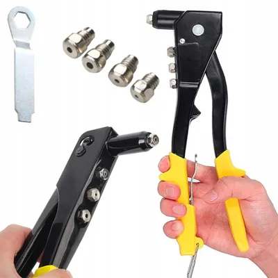 Produktbild von Nietzange Handnietzange Popnietzange Blindnietzange für Aluminium & Stahl, 4 Nieteinsätze 2,4–4,8 mm, gummierter Griff
