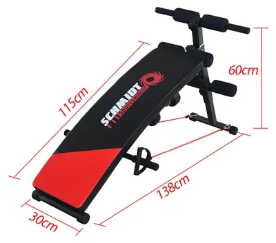 Image de Banc abdominal réglable - Banc de fitness pliable avec élastiques de résistance et haltères - Rouge et noir