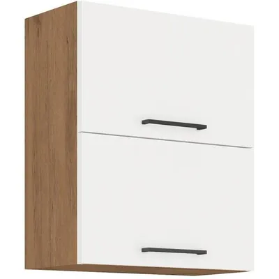 Productafbeelding van ROCK – Hoge kast – Lancelot eikenhout en glanzend wit melamine – 60 cm – 2 draaideuren