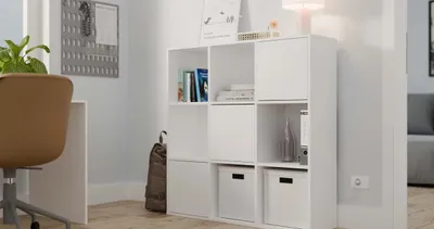 Zdjęcie produktu dla Regał Malax 3x3 H biały z 3 drzwiami półki komorowe 110x110 cm Tip On