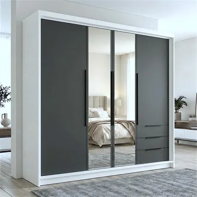 Produktbild von Geräumiger vier-türiger Kleiderschrank VIVO mit Schubladen und Metallgriffen – modernes Design