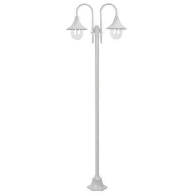 Image de Lampadaire de jardin E27 220 cm Aluminium 2 lanternes Blanc