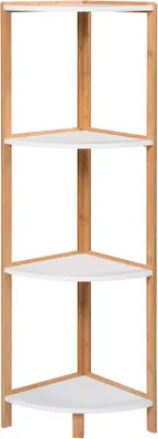 Image de Étagère de salle de bain Famanu Eckregal, en bambou et MDF, 4 niveaux - 30x30x115 cm