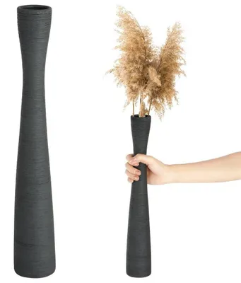 Obrázok produktu pre Vysoká čierna keramická váza na pampasové trávy, výška 42 cm