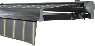 Produktbild von SOLUNA Halbkassettenmarkise Comfort 3,5x2 Stoff Dessin D417 Gestell DB703 dunkelgrau Antrieb rechts inkl. Motor, Sonnen